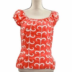 Ck Bradley Silk Coral Printed Short Sleeve Blouse